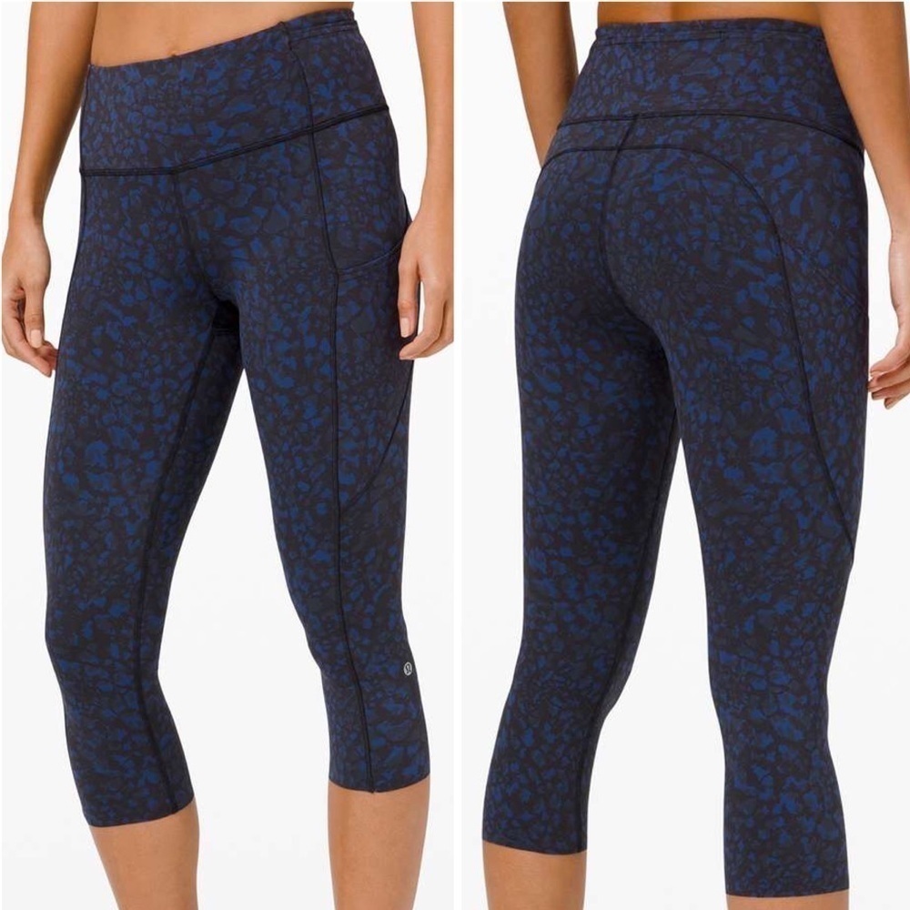 Lululemon Fast and Free Crop II 19" in Wild Thing Camo Larkspur Multi 4